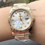 Copy Rolex Day Date 36mm Oyster All Gold Diamond Markers White Rolex Dial Man's Watch